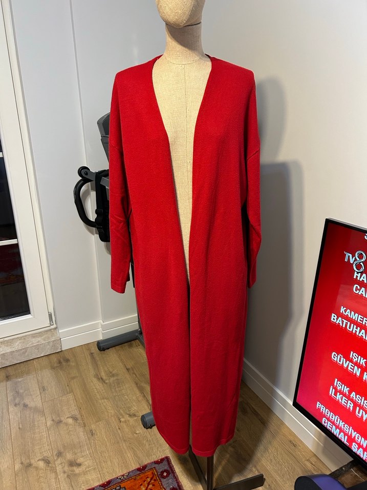 Mango Kırmızı Uzun ve Salaş Kadın Hırka - Görsel 2