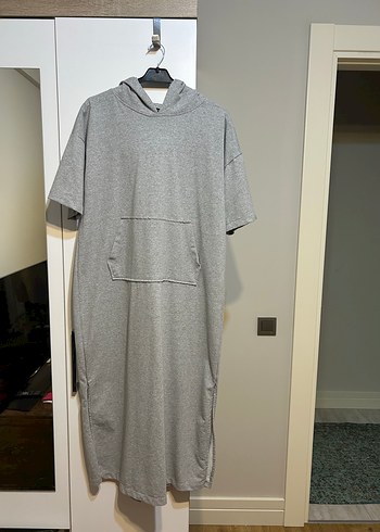 Gri Kadın Kapüşonlu Uzun Elbise - Görsel 7