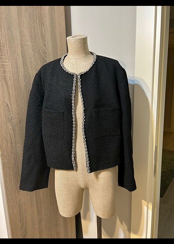 Düğmeli Siyah Mini Kadın ceket - Görsel 4