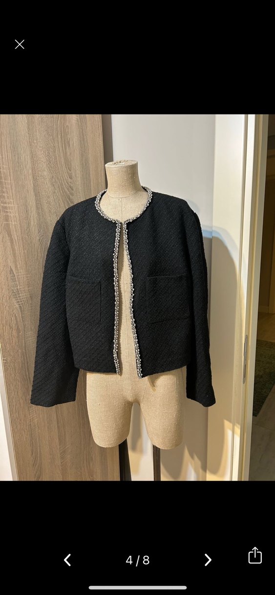 Düğmeli Siyah Mini Kadın ceket - Görsel 4