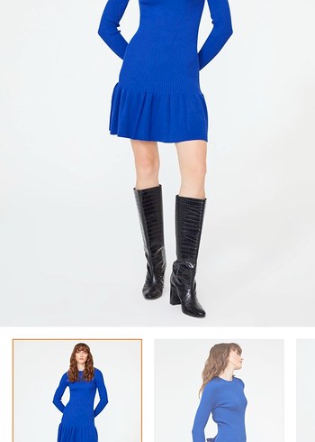 Mavi Fırfırlı Triko Mini Elbise - Görsel 2