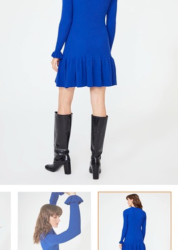 Mavi Fırfırlı Triko Mini Elbise - Görsel 6