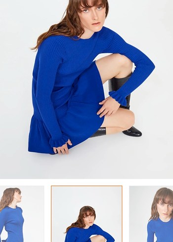 Mavi Fırfırlı Triko Mini Elbise - Görsel 3