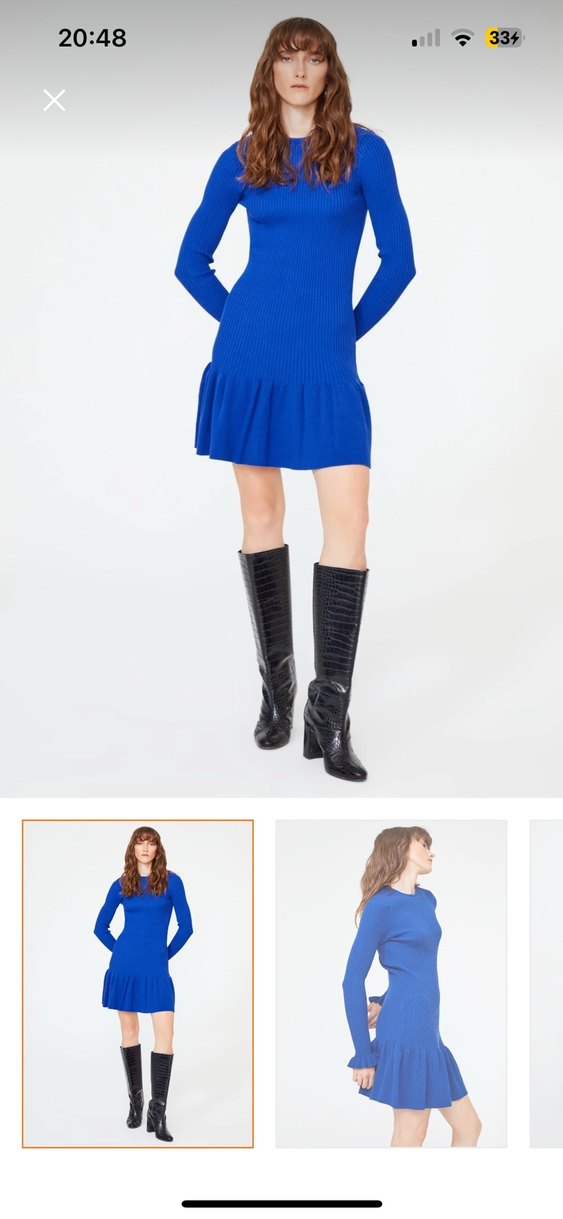 Mavi Fırfırlı Triko Mini Elbise - Görsel 2