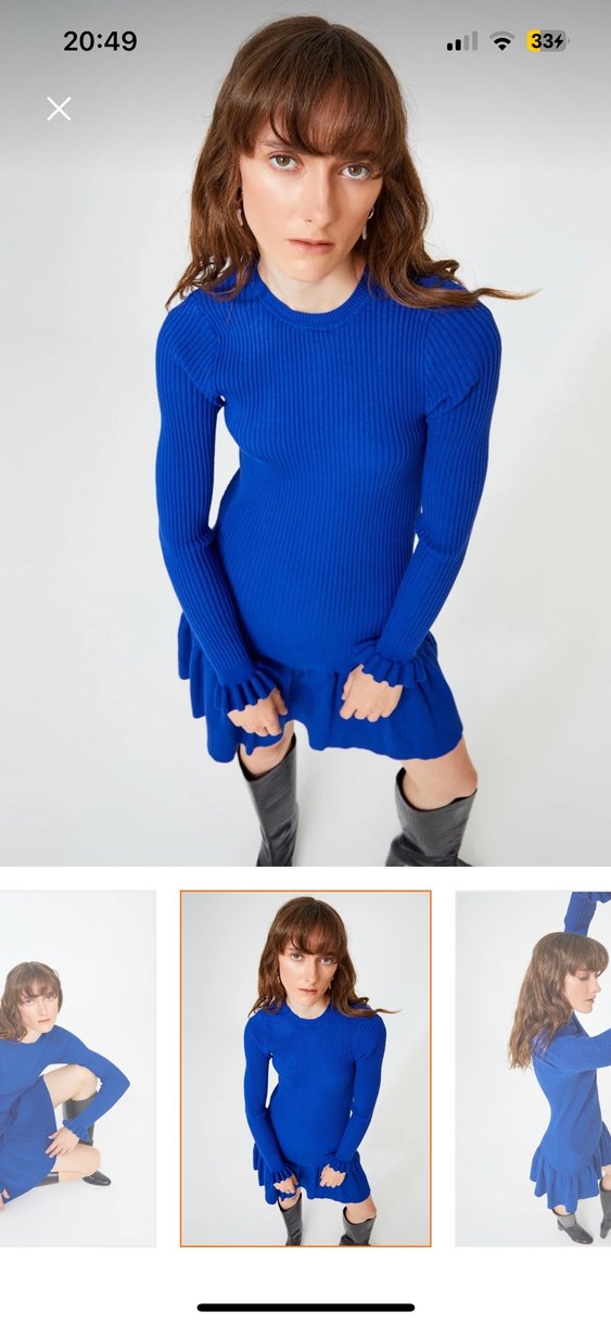 Mavi Fırfırlı Triko Mini Elbise - Görsel 5