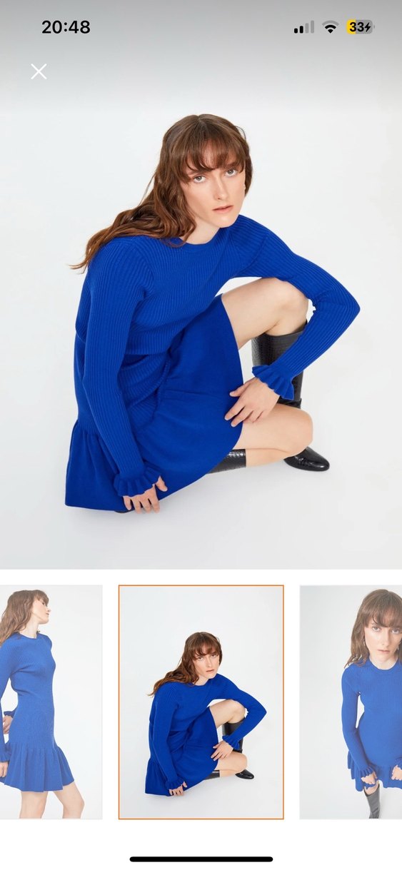 Mavi Fırfırlı Triko Mini Elbise - Görsel 3