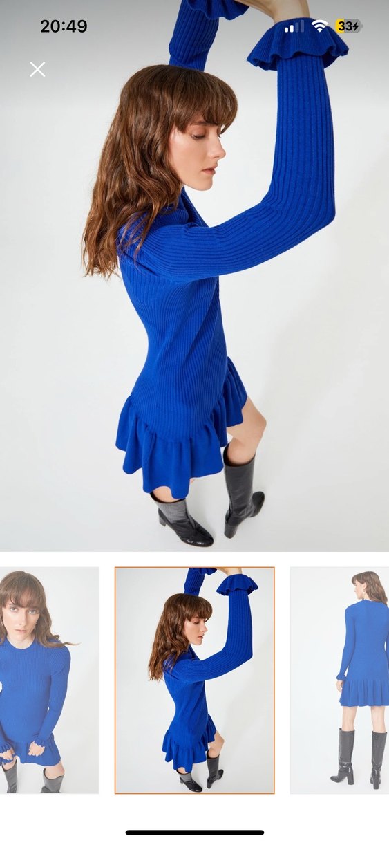 Mavi Fırfırlı Triko Mini Elbise - Görsel 4