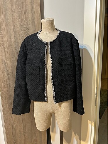 l Beden siyah Renk H&M suni elmas işlemeli bukle ceket