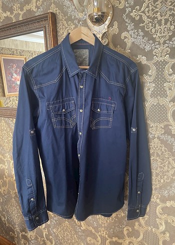 Erkek Lacivert Denim Gömlek Uzun Kollu