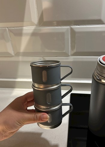 Siyah Paslanmaz Çelik Taşınabilir Su Matara Seti - Görsel 4