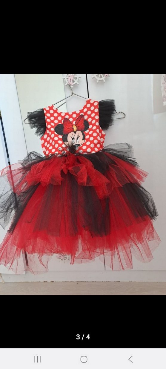 Kız Çocuk Kırmızı Minnie Mouse Elbise - Görsel 3