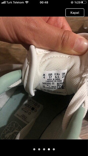 36 Beden beyaz Renk Orjinal Puma spor ayakkabı