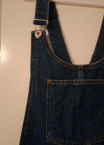 Lacivert Denim Kot Askılı Elbise - Görsel 2