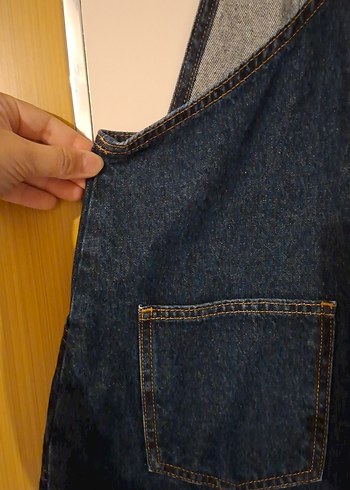 Lacivert Denim Kot Askılı Elbise - Görsel 5
