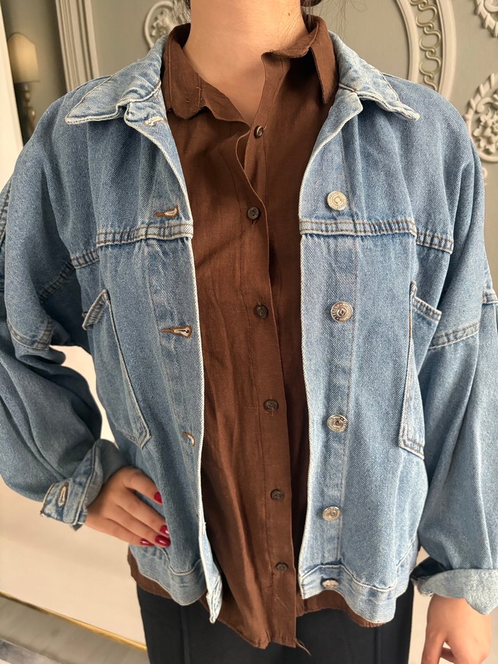 Kadın Açık Mavi Düğmeli Denim Ceket - Görsel 2