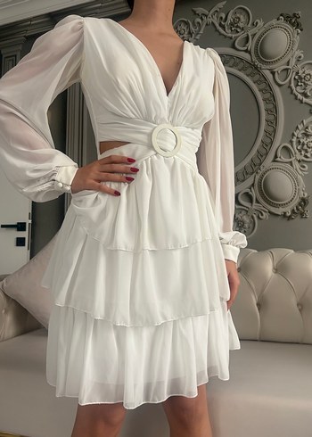 Beyaz Kat Kat Mini Elbise - Görsel 2