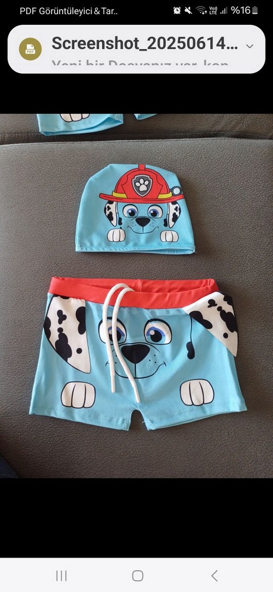 Renkli Baskılı Erkek Çocuk Deniz Şortu ve Bone - Görsel 2