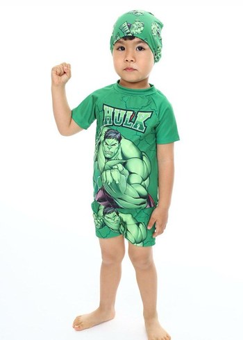 Erkek Çocuk Yeşil Hulk Baskılı Mayo Takımı