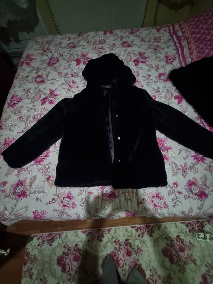 Kadın Siyah Midi Kürk Detaylı Ceket - Görsel 3