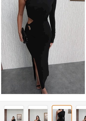 Siyah Süet Tek Omuzlu Uzun Elbise hiç giyilmedi - Görsel 3