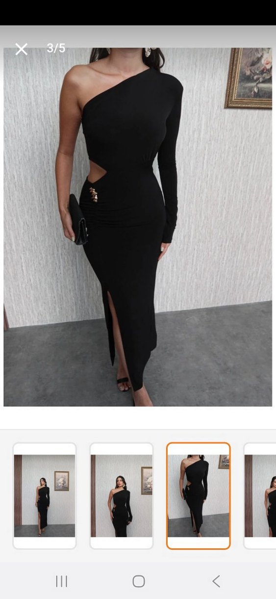 Siyah Süet Tek Omuzlu Uzun Elbise hiç  giyilmedi - Görsel 3