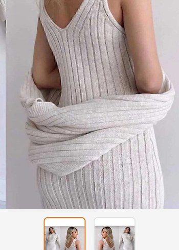 Gri V-Yaka Triko Mini Elbise - Görsel 2