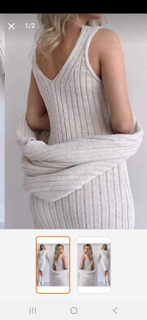 Gri V-Yaka Triko Mini Elbise - Görsel 2