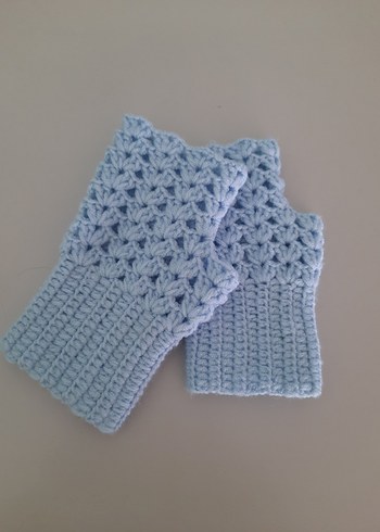 Bohem Stilde Mavi Örgü Kadın Eldiveni - Görsel 2