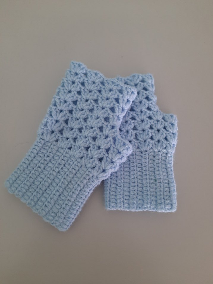 Bohem Stilde Mavi Örgü Kadın Eldiveni - Görsel 2