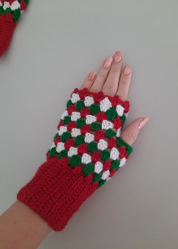 Renkli Örgü Parmaksız Kadın Eldiveni - Görsel 3