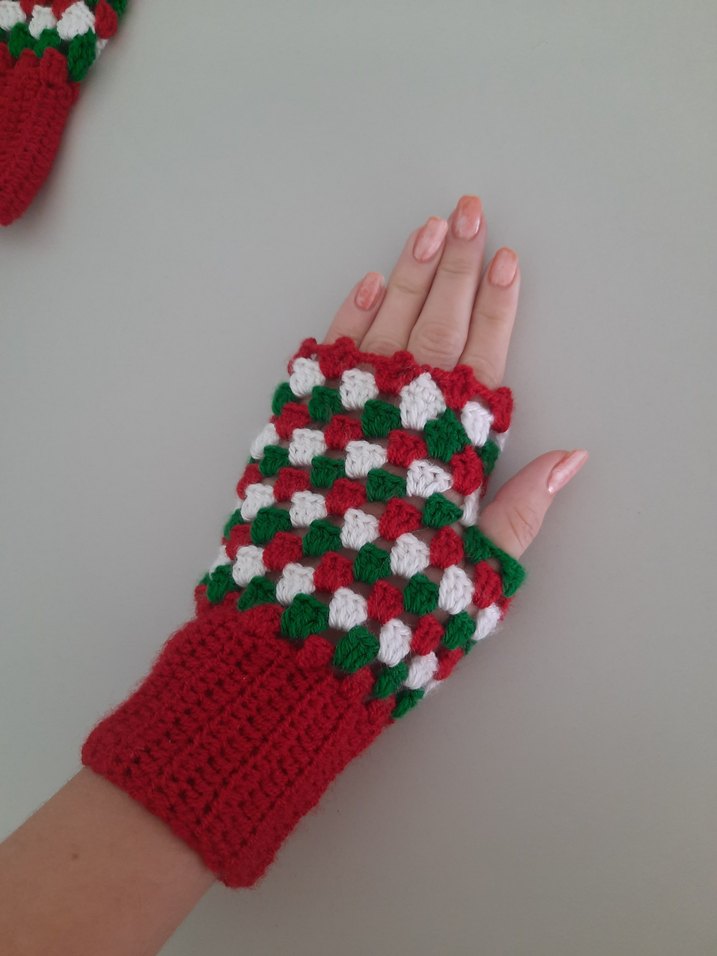 Renkli Örgü Parmaksız Kadın Eldiveni - Görsel 3