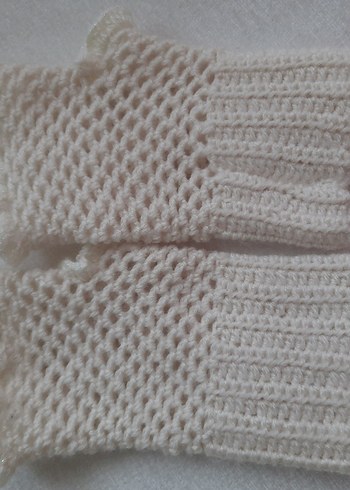 Beyaz Örgü Parmaksız Kadın Eldiveni - Görsel 4