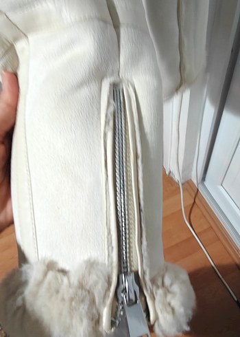 Kürklü Bej Süet Kadın Ceket - Görsel 4