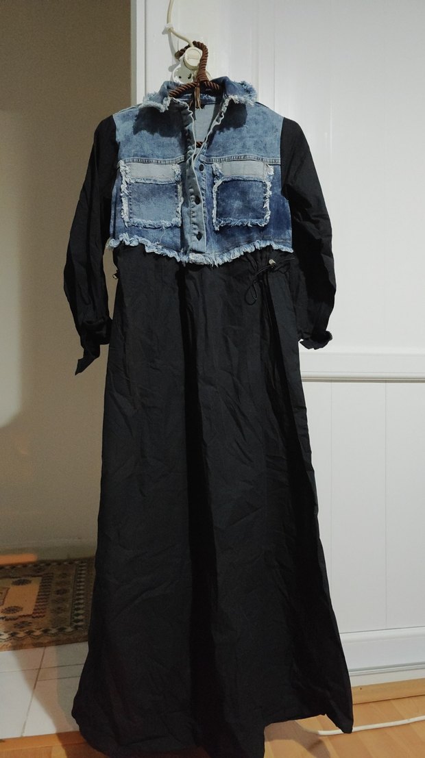 Düğmeli Uzun Kesim Kadın Kot Elbise.. Marka temsilidir. - Görsel 2