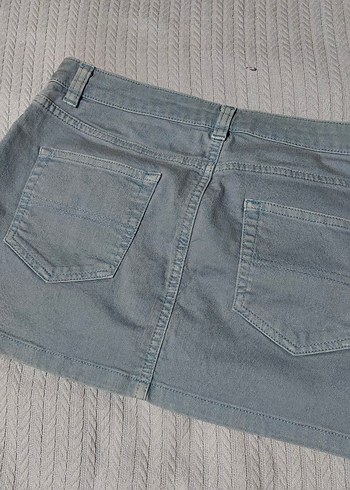 Düğmeli Mavi Denim Mini Etek - Görsel 3