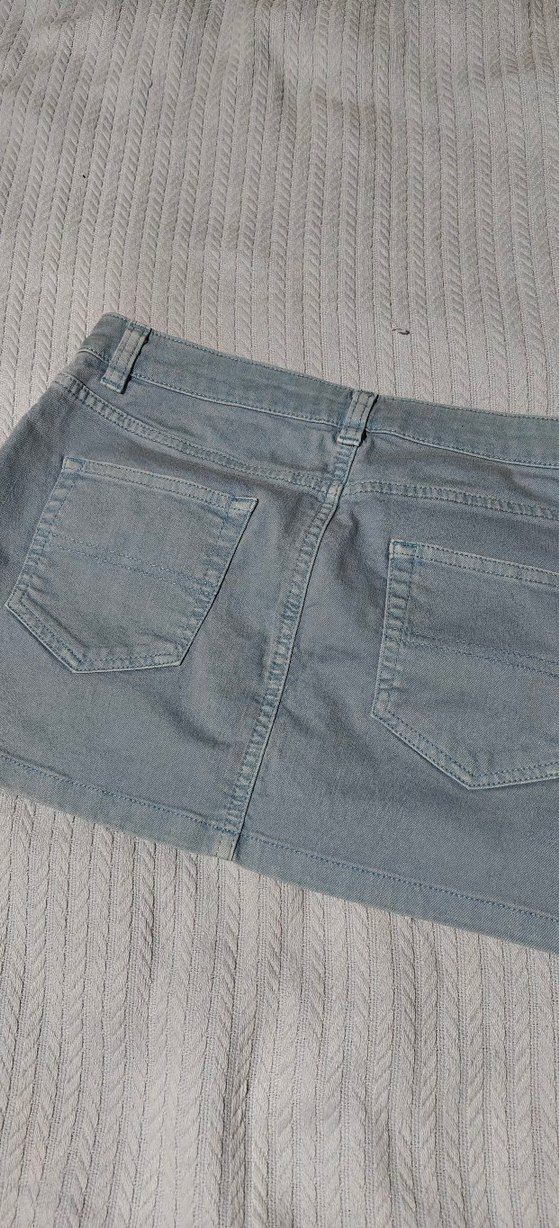 Düğmeli Mavi Denim Mini Etek - Görsel 3