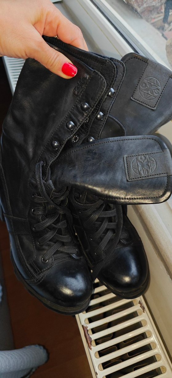 Siyah Deri Bağcıklı Blok Topuklu Bot - Görsel 4