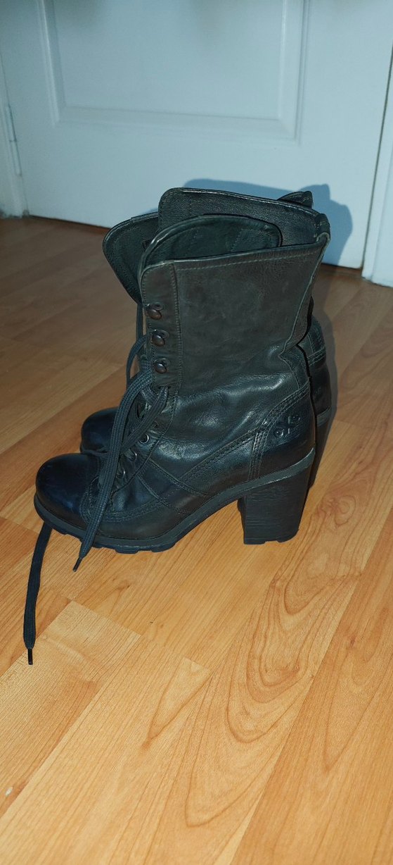 Siyah Deri Bağcıklı Blok Topuklu Bot - Görsel 5