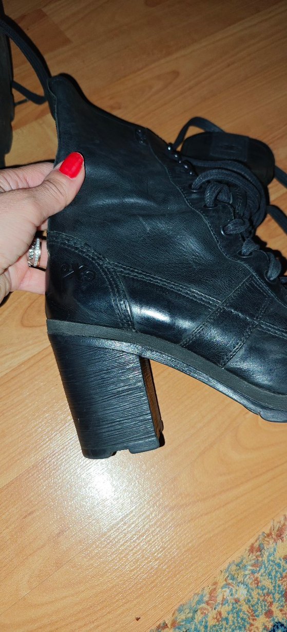 Siyah Deri Bağcıklı Blok Topuklu Bot - Görsel 2