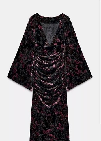 Bordo Gotik Uzun Drapeli Elbise - Görsel 2