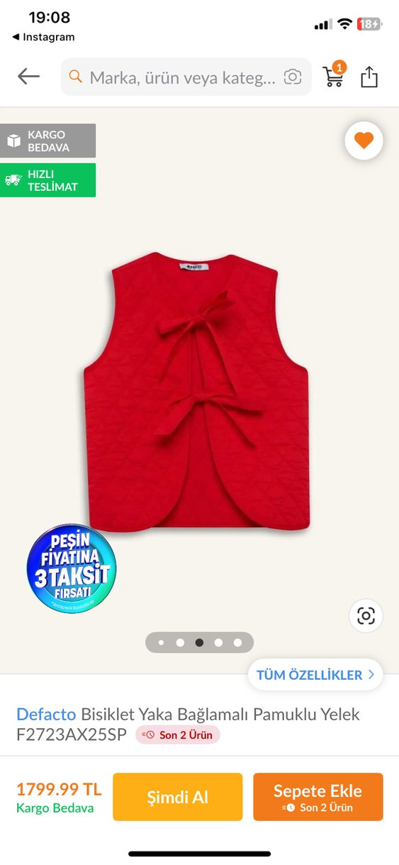 Kırmızı Kemerli Kısa Kadın Yelek - Görsel 2