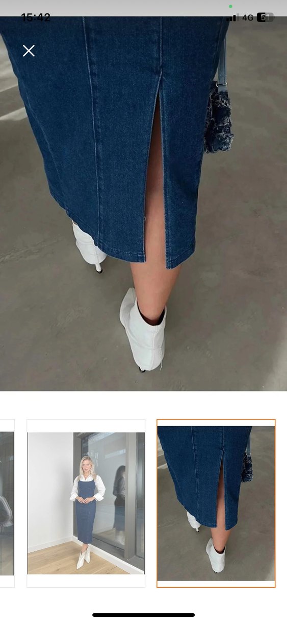 Navy Denim Uzun Askılı Elbise - Görsel 4