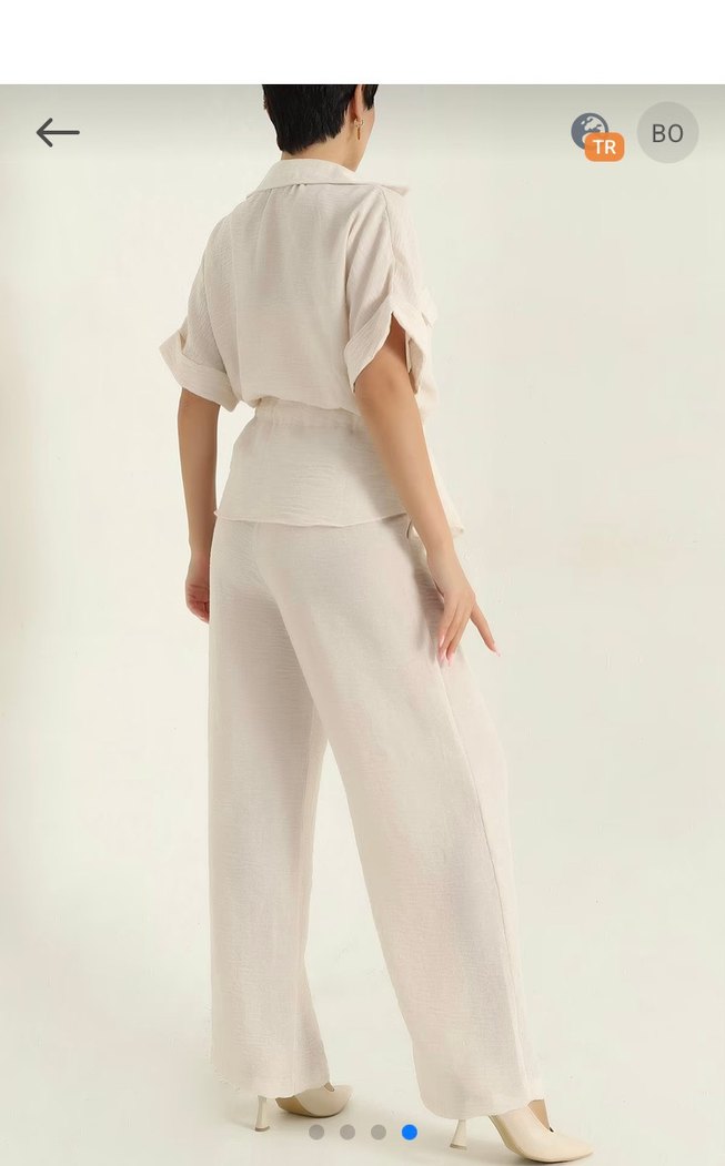 Kadın Keten Kemerli Beyaz Uzun Takım - Görsel 4