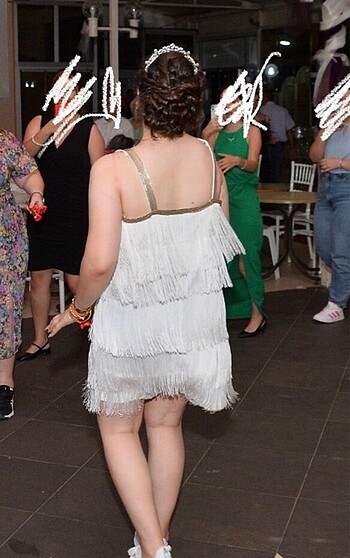 Beyaz after party elbisesi - Görsel 9