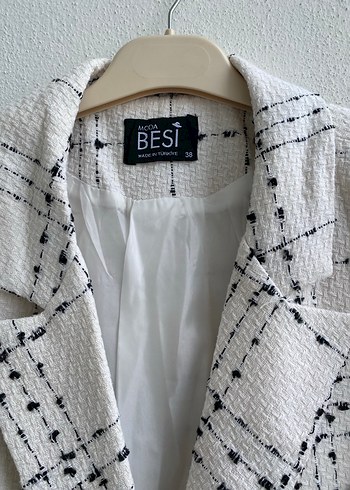 Diğer Düğmeli Beyaz Ekose Midi Blazer