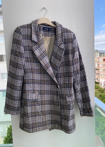 Düğmeli Ekose Kadın Blazer Ceket