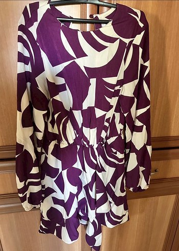 Mor Bağcıklı Uzun Kollu Mini Elbise - Görsel 2