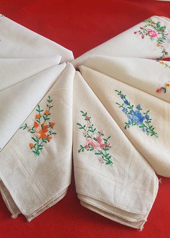 Nakışlı Renkli Desenli Beyaz Mendil - Görsel 2