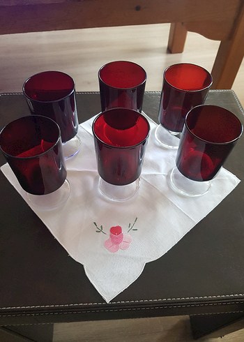 Fransiz  Luminac Bordo Renkli Ayaklı Cam Bardak Seti - Görsel 2