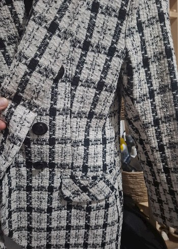 diğer Beden gri Renk Ekose Desenli Kadın Blazer Ceket